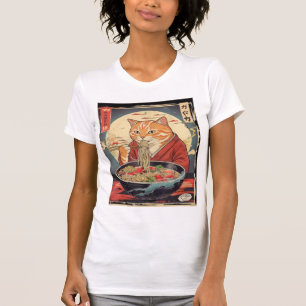  Funny Feline Eating  Ramen Japanese Ukiyo-e Style T-Shirt