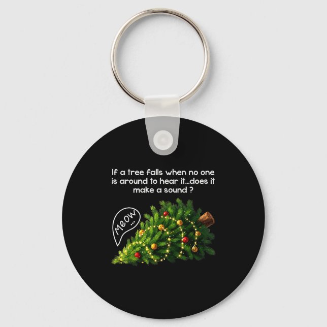 Funny Felines Pushing Christmas Tree Ugly Xmas Paj Key Ring (Front)