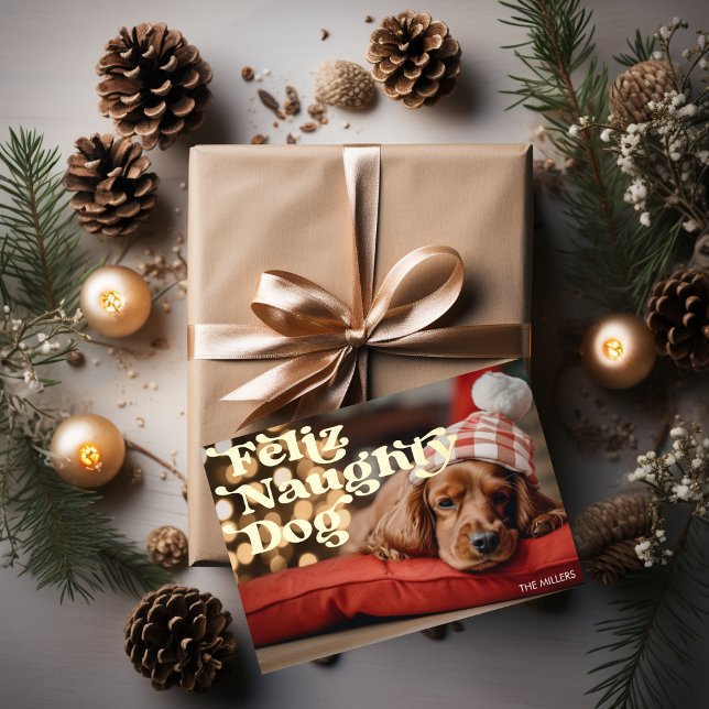 Funny Feliz Naughty Dog Pet Christmas Modern (Funny Feliz Naughty Dog Pet Christmas Modern Foil Holiday Card)