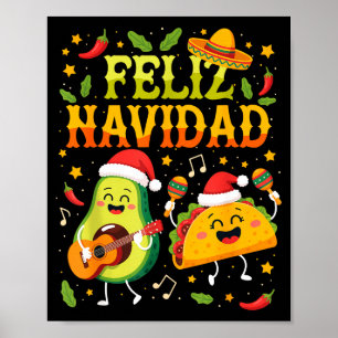 Funny Feliz Navidad Avocado Tacos Mexican Christma Poster