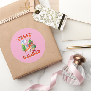 Funny Feliz Navidad Cute Christmas Chilli Classic Round Sticker