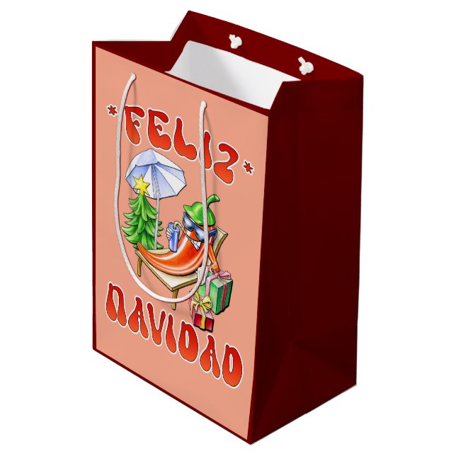 Funny Feliz Navidad Cute Christmas Chilli Medium Gift Bag (Back Angled)
