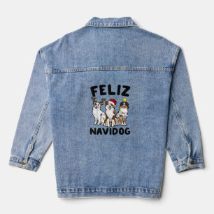 Funny Feliz Navidog Australian Shepherd dog lover  Denim Jacket