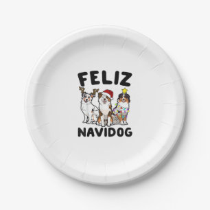 Funny Feliz Navidog Australian Shepherd dog lover  Paper Plate