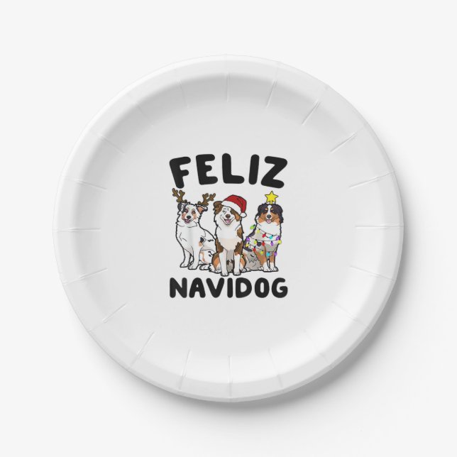 Funny Feliz Navidog Australian Shepherd dog lover  Paper Plate (Front)