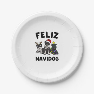 Funny Feliz Navidog Miniature Schnauzer dog lover Paper Plate