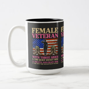Funny Female Veteran Military Woman American Flag Two-Tone Coffee Mug