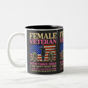Funny Female Veteran Military Woman American Flag  Two-Tone Coffee Mug