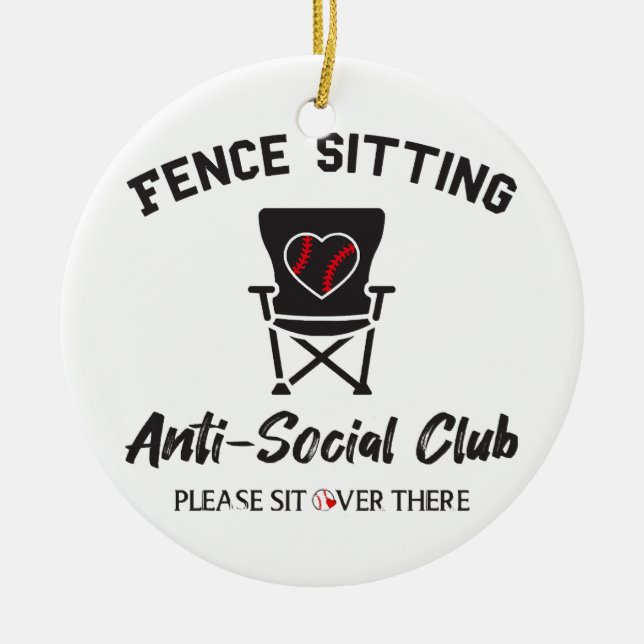 Funny Fence Sitting Anti Social Club Baseball Soft Ceramic Tree Decoration (Front)