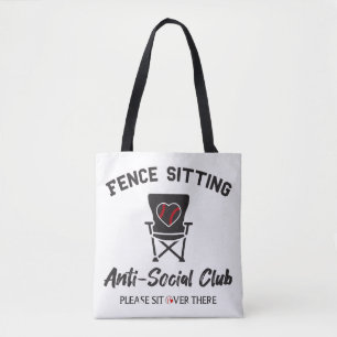 Funny Fence Sitting Anti Social Club Baseball Soft Tote Bag