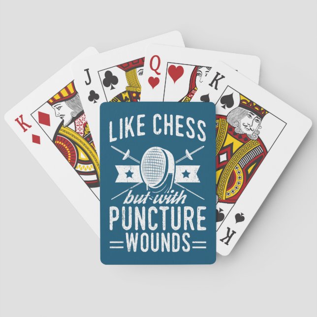 Funny Fencing Design Like Chess But With Puncture Playing Cards (Back)