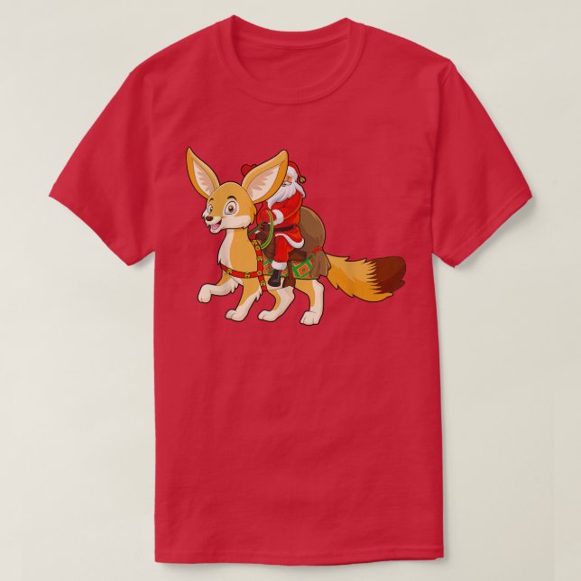 Funny Fennec Fo Lover Santa Riding Fennec Fo Chris T-Shirt (Design Front)