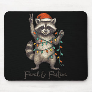 Funny Feral And Festive Raccoon Santa Hat Retro Ch Mouse Pad
