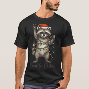 Funny Feral And Festive Raccoon Santa Hat Retro Ch T-Shirt