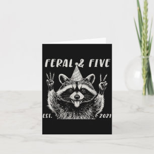 Funny Feral and Five Racoon 5th Birthday Girls Card