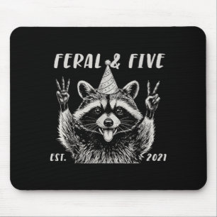 Funny Feral and Five Racoon 5th Birthday Girls Mouse Pad