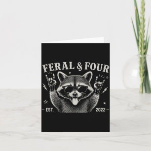 Funny Feral And Four Racoon 4th Birthday Shirts Card