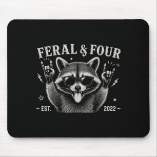 Funny Feral And Four Racoon 4th Birthday Shirts Mouse Pad