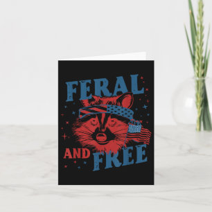 Funny Feral And Free Racoon 4th Of July Us Flag M Card