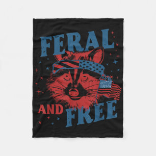 Funny Feral And Free Racoon 4th Of July Us Flag M Fleece Blanket