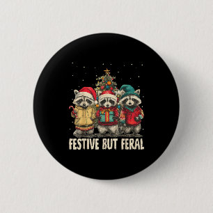 Funny Feral But Festive Christmas Raccoons Xmas Ho 6 Cm Round Badge