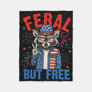 Funny Feral But Free Usa Racoon 4th Of July Men W Fleece Blanket