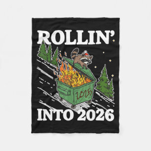 Funny Feral Raccoon Rollin' Into 2026 Happy New Ye Fleece Blanket