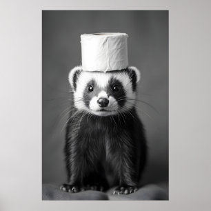 Funny Ferret Bathroom Print, Toilet Paper Hat Poster