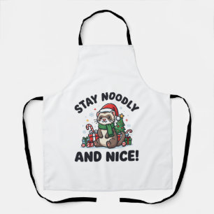 Funny Ferret Christmas Stay Noodly And Nice Apron