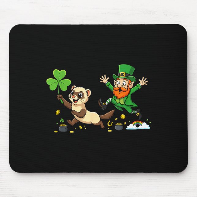 Funny ferret clover st patricks day womens mens mouse pad (Front)