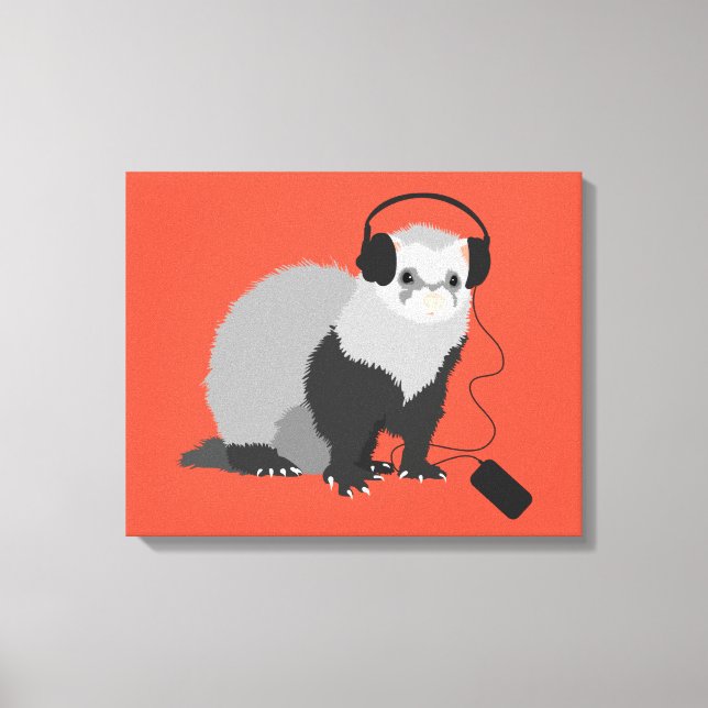 Funny Ferret Music Lover Canvas Print (Front)