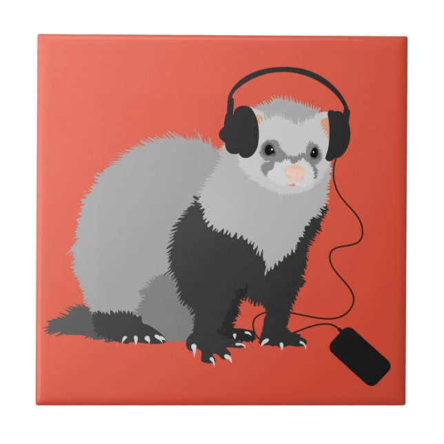 Funny Ferret Music Lover Tile (Front)