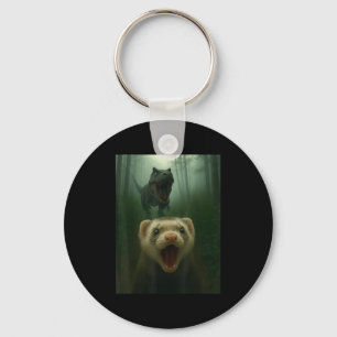 Funny Ferret Selfie With T-rex Dinosaur Men Women Key Ring