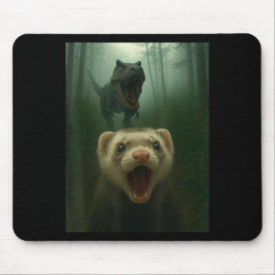 Funny Ferret Selfie With T-rex Dinosaur Men Women  Mouse Pad