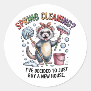 Funny Ferret Spring Cleaning Vinyl Sticker