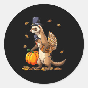 Funny Ferret Turkey Pumpkin Thanksgiving Gift Men  Classic Round Sticker