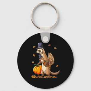 Funny Ferret Turkey Pumpkin Thanksgiving Gift Men Key Ring
