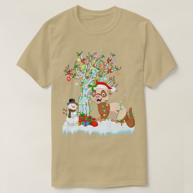 Funny Ferret Xmas Tree Lighting Santa Hat Ferret C T-Shirt (Design Front)