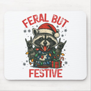 Funny Festive But Feral Santa Raccoon Lover Animal Mouse Pad