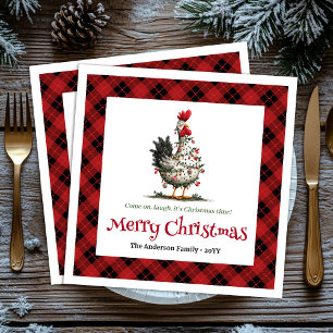 Funny festive chickens custom name Christmas  Napkin
