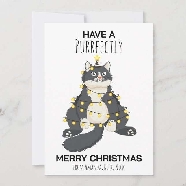 Funny Festive Christmas Cat Minimal Animal Lover Holiday Card (Front)