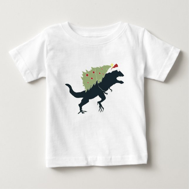 Funny Festive Dino Christmas Baby T-Shirt (Front)