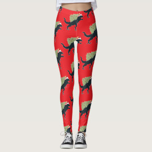 Funny Festive Dino Christmas Leggings