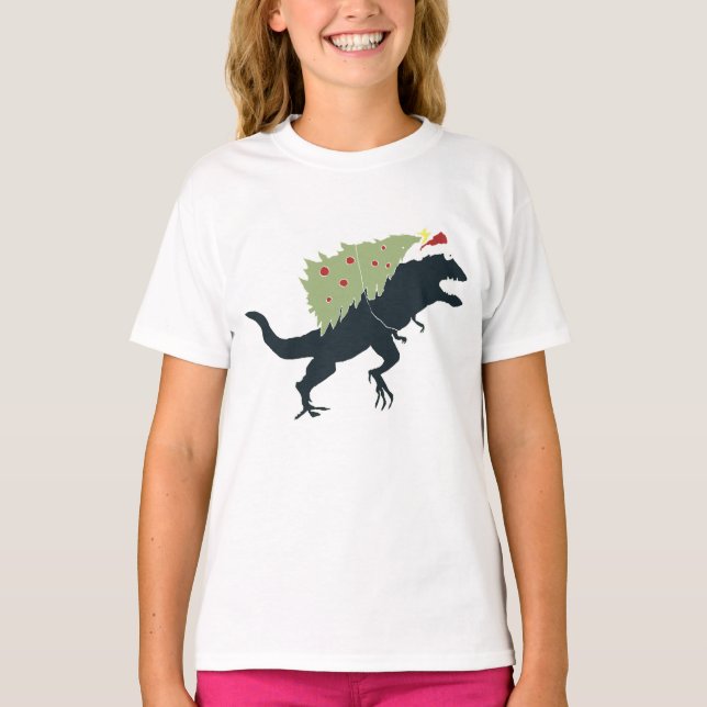 Funny Festive Dino Christmas T-Shirt (Front)