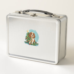 Funny Festive Dog Costume with decorated Christmas Metal Lunch Box