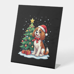 Funny Festive Dog Costume with decorated Christmas Pedestal Sign