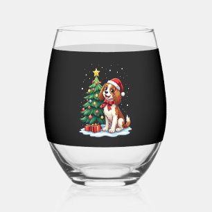Funny Festive Dog Costume with decorated Christmas Stemless Wine Glass