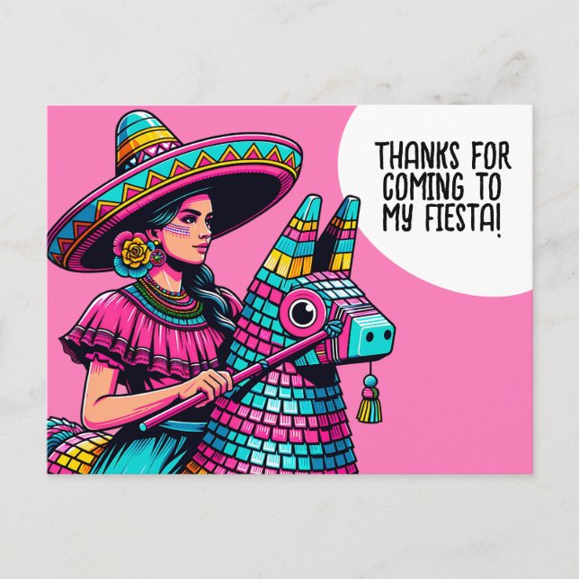  Funny Festive Fiesta Piñata Party Thank You Postcard (Front)