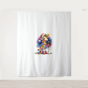 Funny Festive Giraffe Santa Hat Christmas Lights S Tapestry