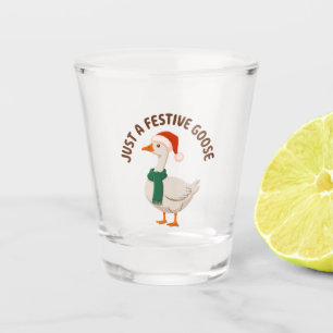 Funny Festive Goose Santa Hat Cozy Holiday Shot Glass